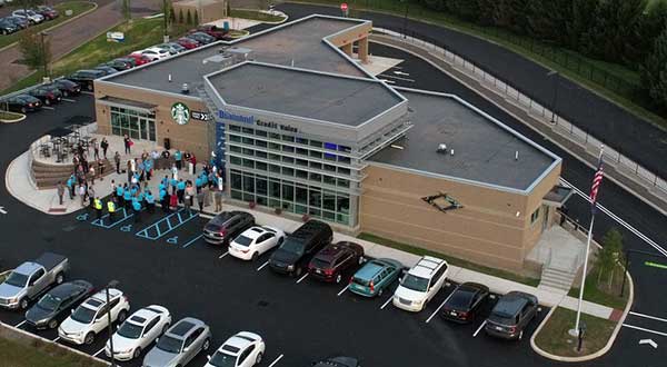 Aerial shot of the ribbon cutting ceremony for the Royersford branch.