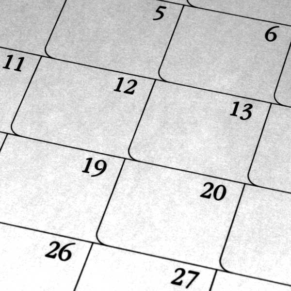 Black and white image of a section of a blank calendar.