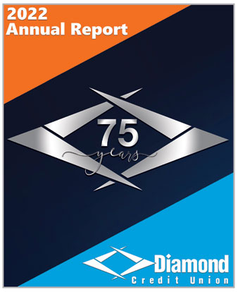 Annual report cover with a logo for 75 years of Diamond Credit Union.