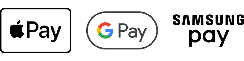 Apple Pay, Google Pay, Samsung Pay logos